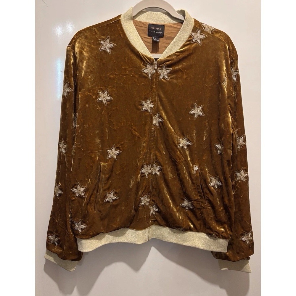 Forever 21 Gold Star Jacket Large‎ Chest 22.5" Length 24.5" 70's Vibe